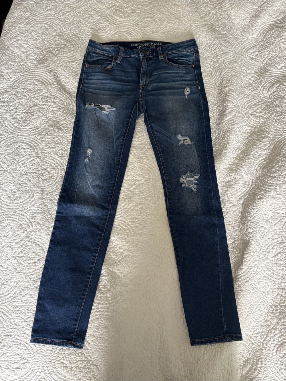 American Eagle Outfitters Navy Distressed Skinny Jeans - Women